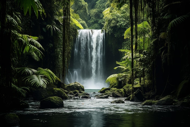 Serene Waterfall in Lush Costa Rican Rainforest