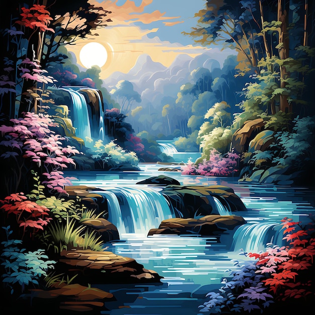 Photo serene waterfalls discover the serenity of cascading waterfa digital concept art landscape concept