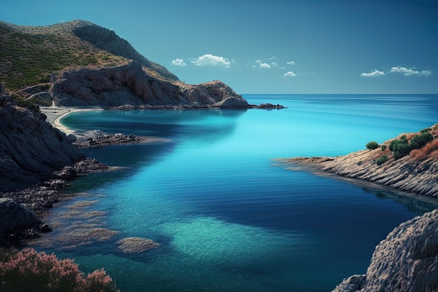 Photo the serene waters of the mediterranean sea near the spanish town of bayona