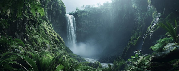 Serene waterval in de weelderige groene jungle