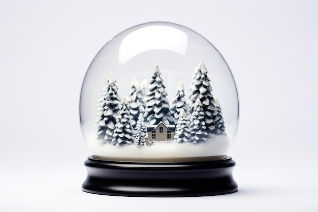 A serene white background featuring a snowfilled glass globe