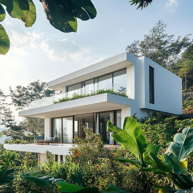 Serene White Moderne minimale huis in de natuur