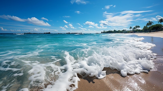 Serene whitesand beach with rolling waves