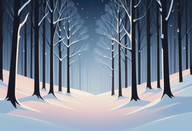 A serene winter forest with tall snowladen trees and a winding path