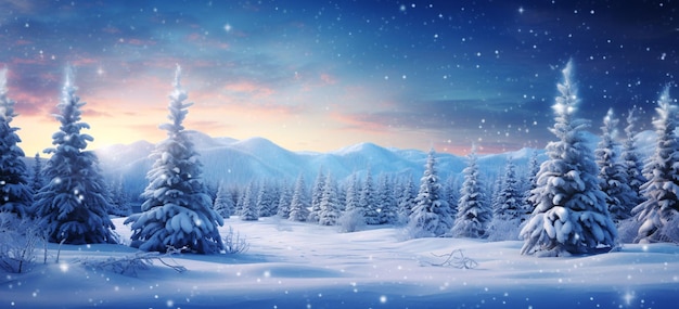 Premium AI Image  Serene Winter Landscape with Majestic SnowCovered Trees  and Breathtaking Mountain Peaks Generative AI