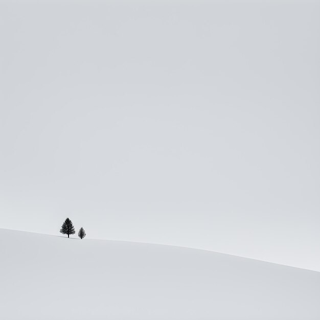 A serene winter landscape with a snowcovered mountain and frosty trees