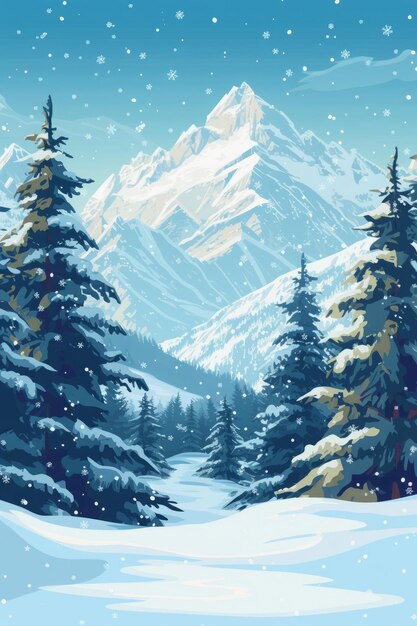 Serene Winter Landscape With SnowCovered Trees and Mountains