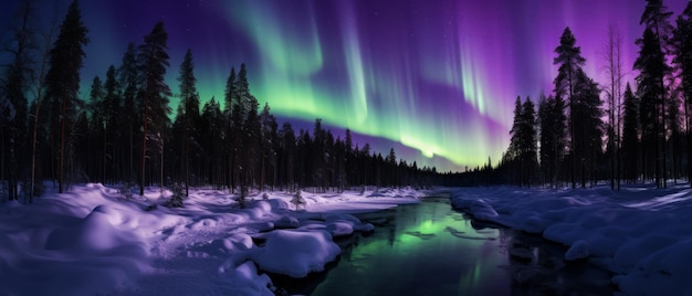 Serene winter night under northern lights