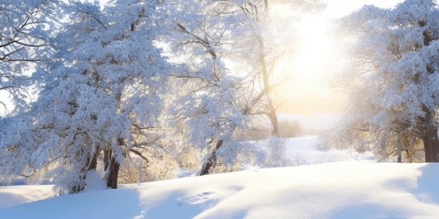 A serene winter scene showcasing snowcovered trees in a picturesque landscape