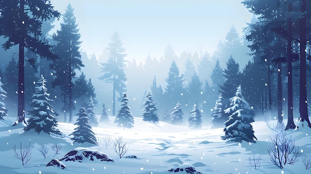 Foto serene winter scene sneeuwbedekte oude groei bos in plat ontwerp vreedzame illustratie van ancien