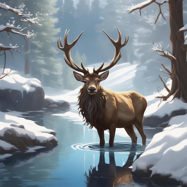 Serene winter stag