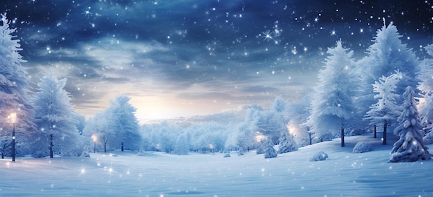 Serene Winter Wonderland Majestic Snowy Trees in a Breathtaking Snowy Landscape with a Dreamy Sky Ba...