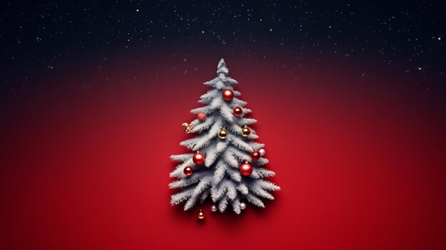 A Serene Winter Wonderland A White Christmas Tree Standing Tall on a Vibrant Red Background