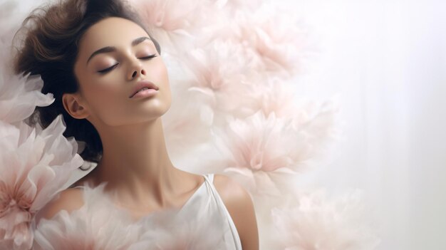 Serene Woman Amidst Spring Blossoms Generative AI