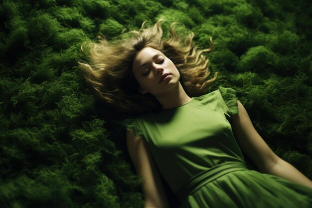 Serene Woman Lying on Moss