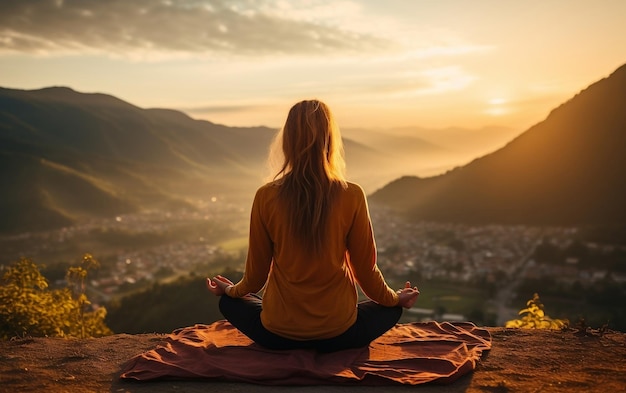 Serene Woman Meditating at the mountain AI