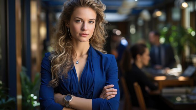 Serene Woman in Royal Blue Business Dress