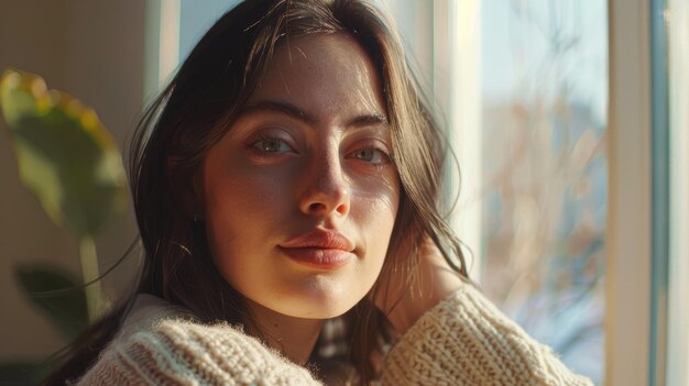 Serene Woman with Freckles in Gentle Light