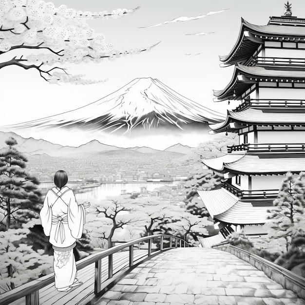 일본 의 평화로운 기적 모든 연령 을 위한 미니멀리즘 색칠 책