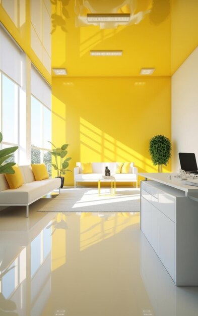 Serene yellow themed minimalist office