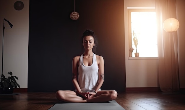 Serene yoga practitioner at home surrounded by natural light Creating using generative AI tools