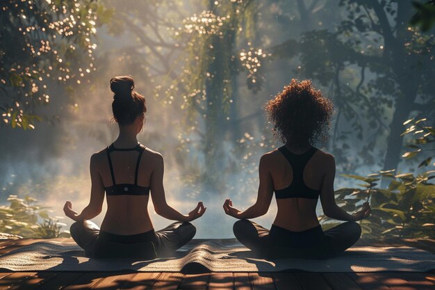 Foto praticanti di yoga sereni in ambienti pacifici ott