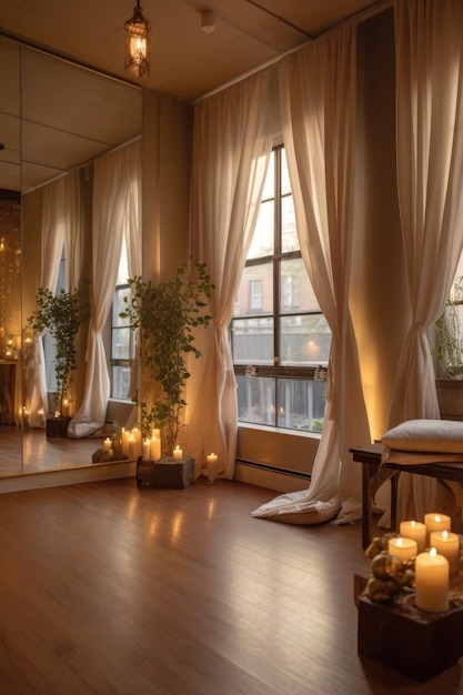 Premium Photo  Serene yoga studio with candles and incense created with generative  ai