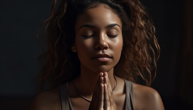 Serene young woman meditating indoors in solitude generated by AI