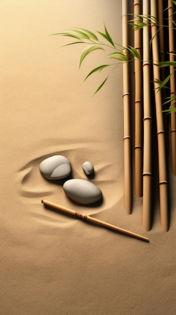Serene zen-tuin met geharkt zand en bamboebehang voor de telefoon