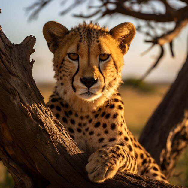 Serengeti beauty cheetah spotted on a tree trunk tanzania for social media post size