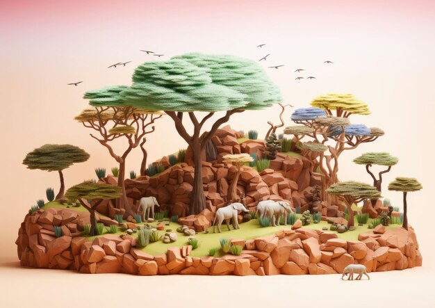 Serengeti National Park of Mara and Serengeti Tanzania with 3d craft and isolated background