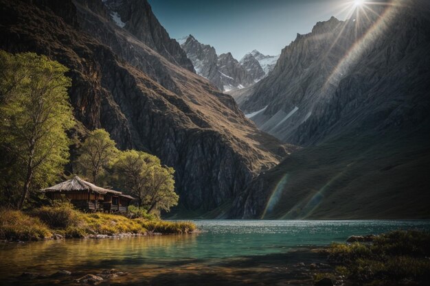 Photo serenidade aqutica reflexos das montanhas no lago