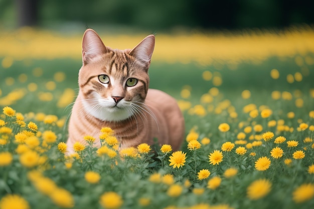 Sereniteit in de lente Boeiende portretten van prachtige katten omringd door weelderige bloemen