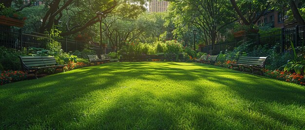 Sereniteit in de tuin Een rustige oase van groene grasvelden en banken