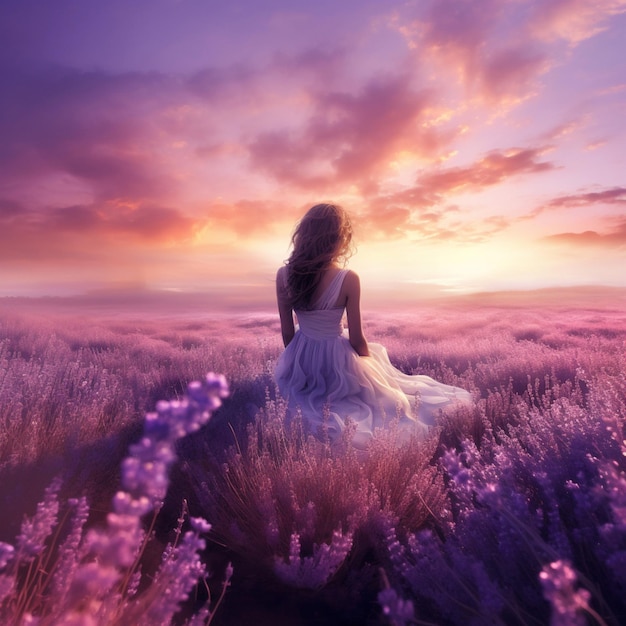 Sereniteit in een veld van lavendel dat zich uitstrekt naar
