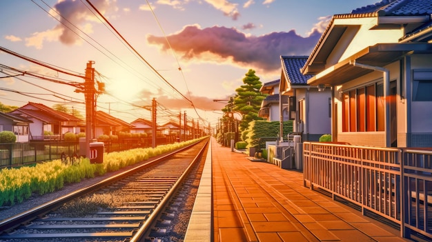 Sereniteit op een treinstation in Japan Een Lofi Anime Comics-ervaring te midden van gezellige architectuur