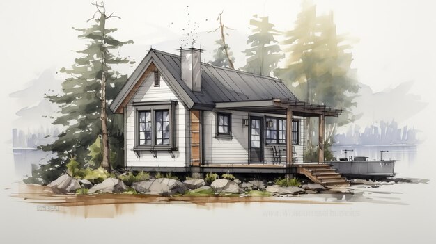 Serenity By The Dock A Modern Watercolor Cottage Cabin