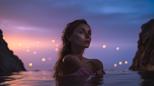 Serenity in Color Harmony Beautiful Woman and Relaxing Scene