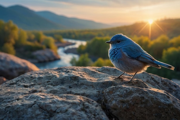 Serenity at Dusk Bluebird on Riverside Rock