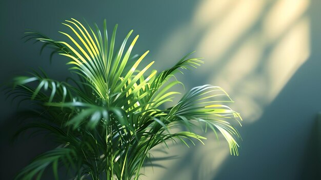 Serenity in green indoor palm plant bathed in soft light peaceful home decor accent natures touch for modern living AI