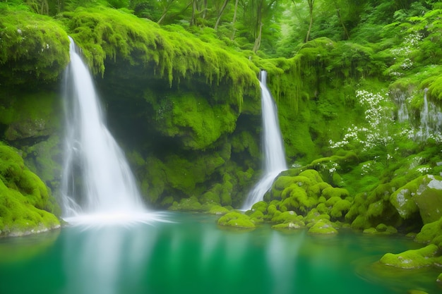 Photo the serenity of a hidden waterfall nestled in a lush valley generated by ai