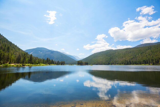 Serenity lake in the mountains in summer season beautiful natural landscapes