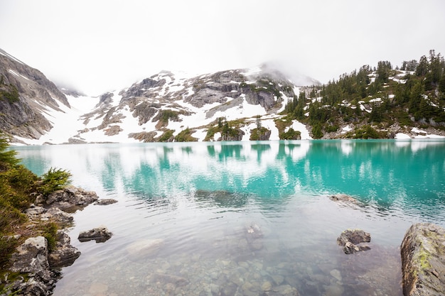 Serenity lake in the mountains in summer season