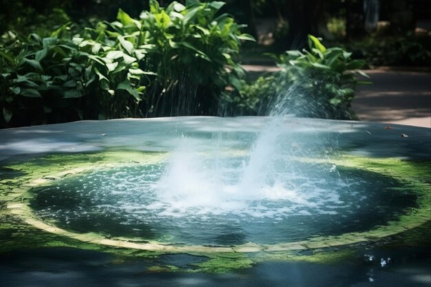 Photo serenity in motion exploring the harmonious dance of a circular blue water fountain and spraying wa