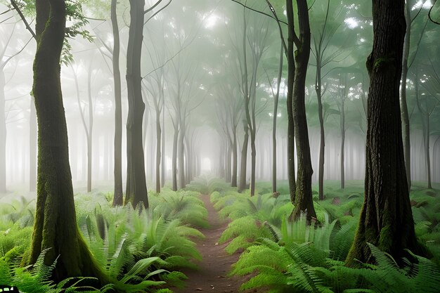 Serenity in Nature Capture the tranquil beauty of a misty morning in a lush forest