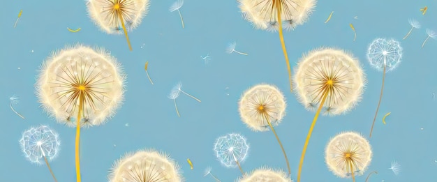 Photo serenity in nature dandelion yellow fuzz on sky blue sandy beige background ultrawide wallpaper