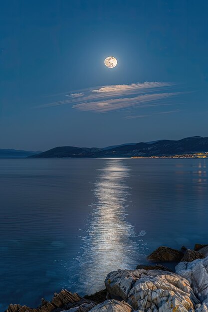 밤의 조용함 달빛의 바다 풍경과 다채로운 하늘