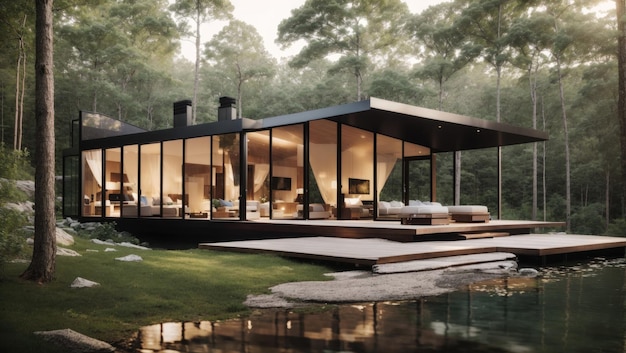Serenity onthulde moderne glazen villa midden in de omhelzing van de natuur