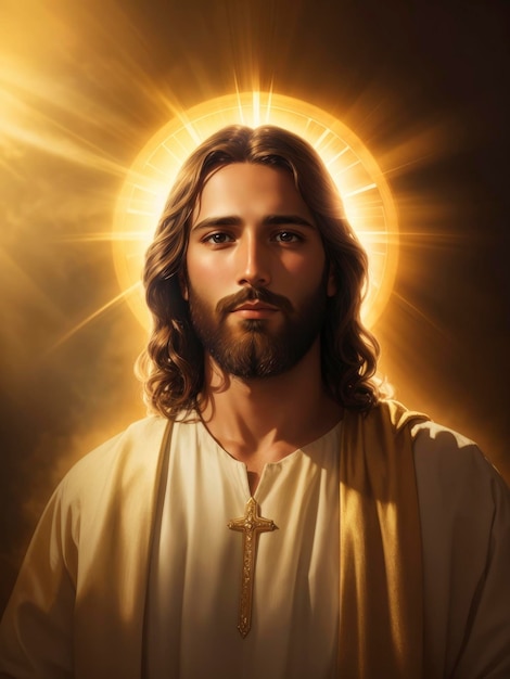 Serenity's Glow Stunning Portrait of Jesus in Golden Light