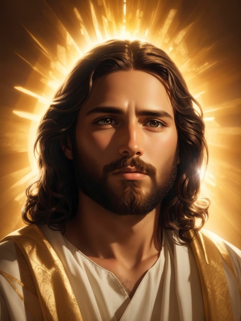 Serenity's Glow Stunning Portrait of Jesus in Golden Light